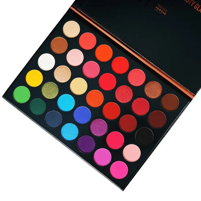 Beauty Glazed 35-color eyeshadow palette with vibrant shades, perfect for versatile makeup looks and artistic eye makeup.
