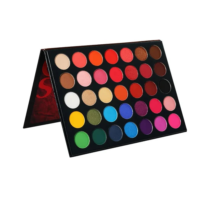 Beauty Glazed eyeshadow palette with 35 vibrant colors, featuring a variety of shades for versatile makeup looks.