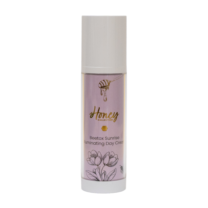 Beetox Sunrise Illuminating Day Cream moisturizer by The Honey Collection, showing the jar with a light, illuminating appearance.