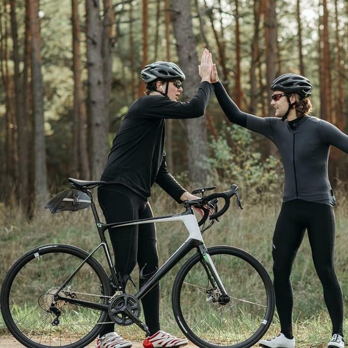 ECOTREK bicycle saddle bag attached to a bike seat, lightweight velcro strap, ideal for MTB, road bike, and e-bike cycling accessories.