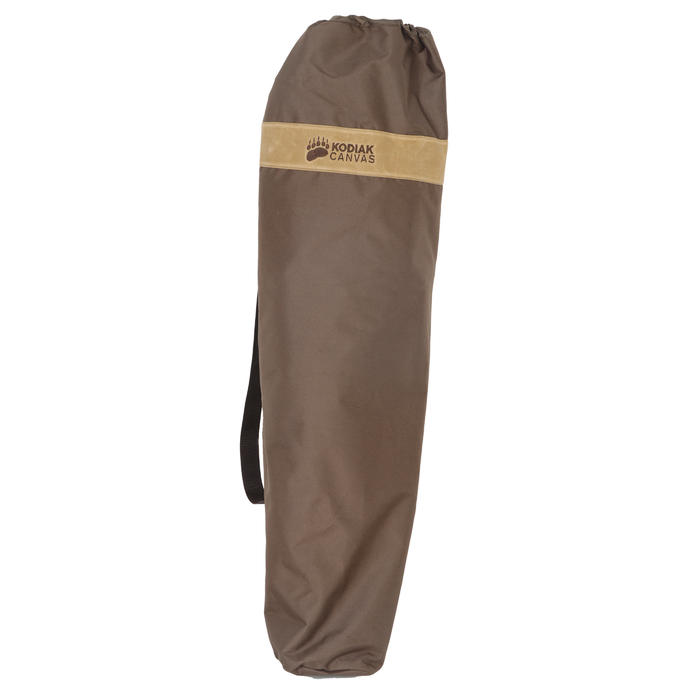 Brown Kodiak Canvas storage bag, durable material with logo, ideal for outdoor gear organization.