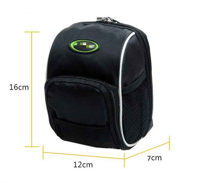 ECOTREK bike saddle bag with rain cover, six-pocket cycling accessory mounted on bike seat for storage and weather protection.