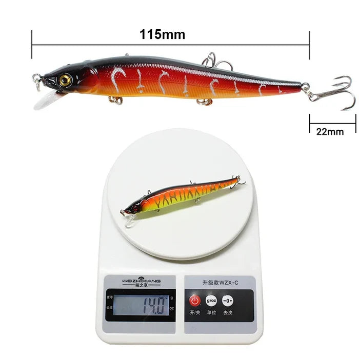 Habicare Bionic Hard Fishing Lure with 3D Eyes, SS size, 11.5cm, 14g, set of 5 or 10, designed for freshwater fishing.