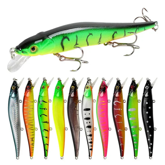 Habicare Bionic Hard Fishing Lure with 3D Eyes, SS type, 11.5cm, 14g, set of 5 or 10 fishing lures on a white background.