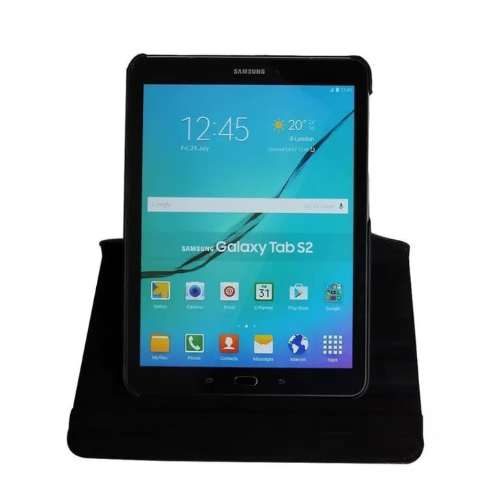 Black protective cover for Samsung Galaxy Tab S2 9.7-inch T810/T815 by 9eight5 showing front and back views.