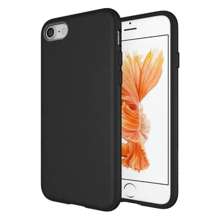Black silicone iPhone case by 9eight5 from Habicare, designed for all iPhone models, showing a snug fit and smooth texture.