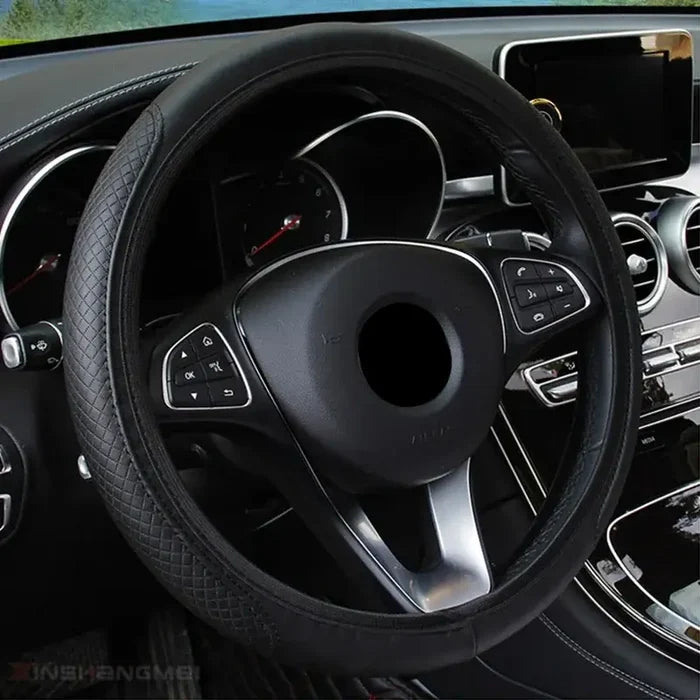 Habicare braided steering wheel cover in various colors, designed for a secure grip and stylish car interior accessory.