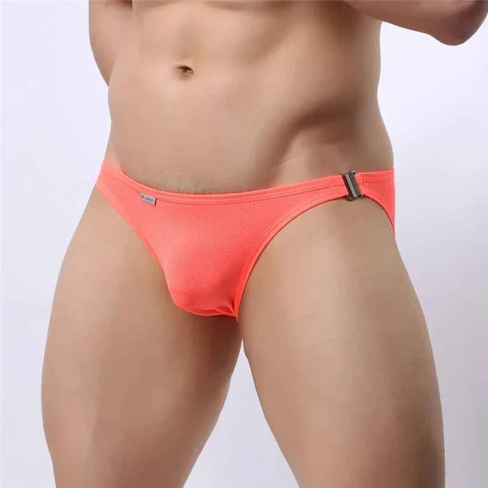 Men's sexy fashion briefs by ShopHub NZ featuring side metal buckles and a sleek bikini style for a bold, stylish look.