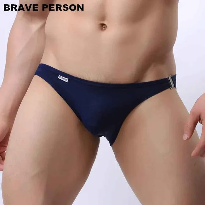 Men's sexy fashion briefs by ShopHub NZ featuring side metal buckles and a sleek bikini style for modern, bold underwear.