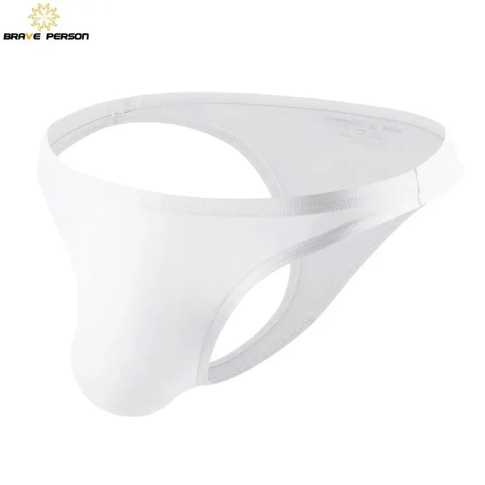 Men's low waist nylon briefs from BRAVE PERSON, showcasing sleek, form-fitting men's underwear with a modern design.