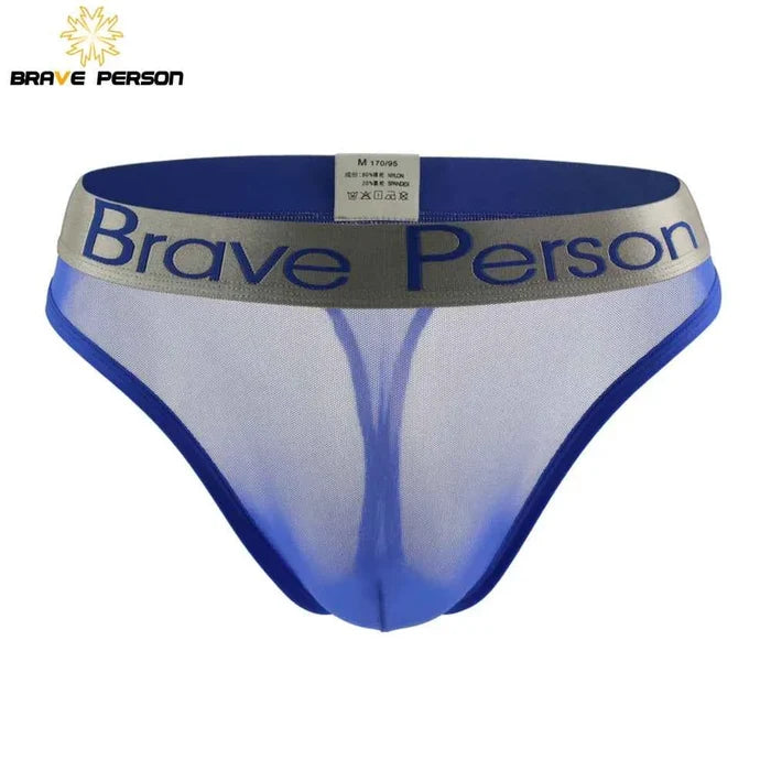 Transparent men's briefs by ShopHub NZ featuring low-waist design and breathable mesh gauze fabric.