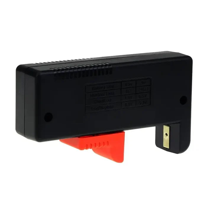 Habicare BT-168 universal battery tester for AA, AAA, C, D, and 9V batteries, featuring a compact, handheld design.