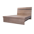 Light oak Byron bed frame with built-in storage from Sue-e Furniture, showcasing a modern design and sturdy construction.
