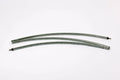 Two curved metal tubes, silver color, ideal for machinery or construction applications.