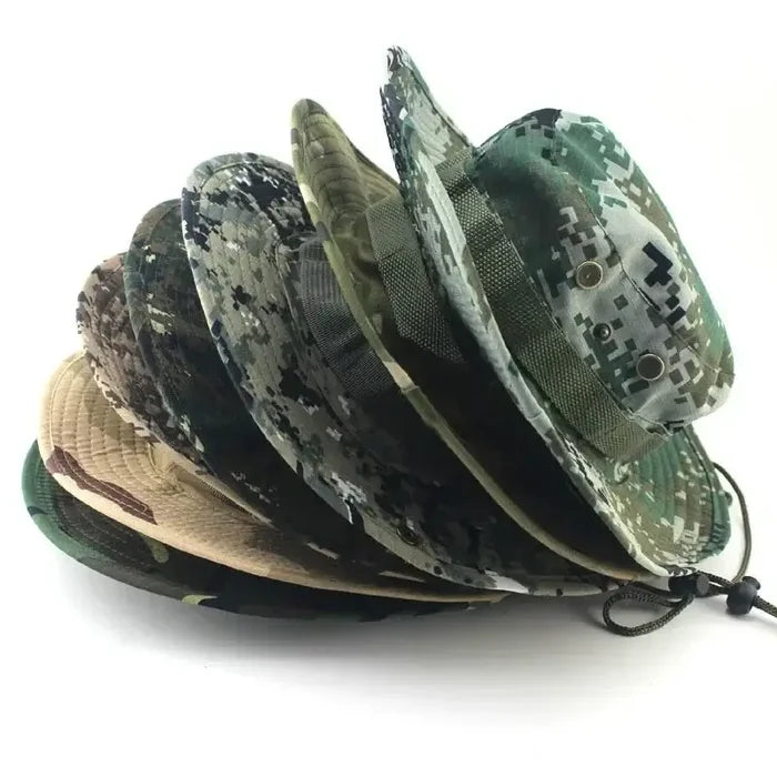 Camouflage tactical boonie cap by Habicare, 60CM size, outdoor sports sun hat, durable camo fabric for men.