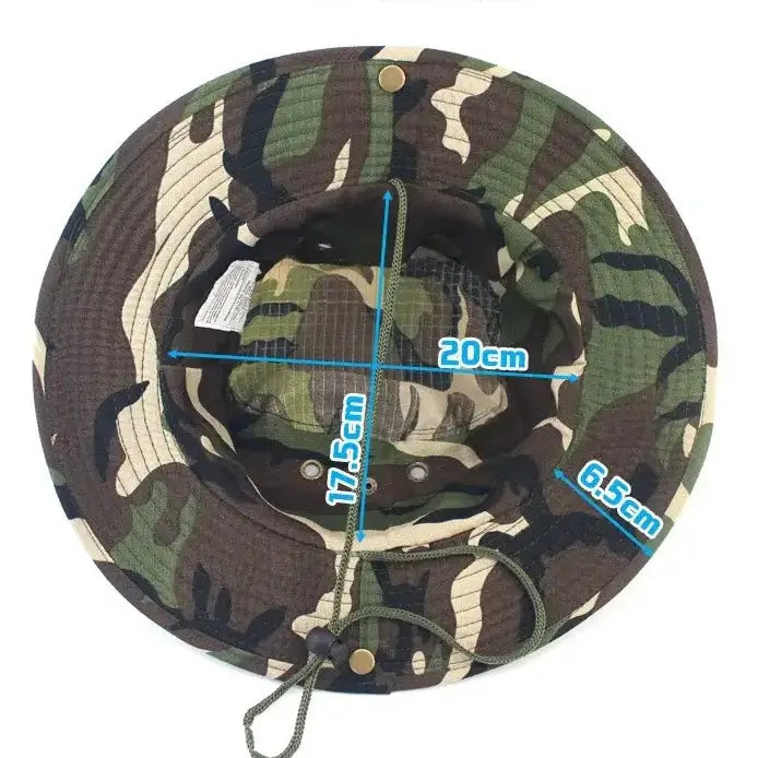 Camouflage tactical cap from Habicare with adjustable 60cm size, featuring a military-style design and breathable fabric.