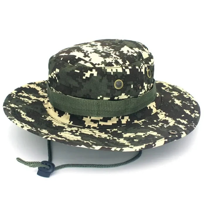 Camouflage tactical boonie hat by Habicare, 60CM size, outdoor sports cap with sun protection and breathable fabric.