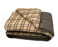 Cozy plaid blanket in brown and tan, made from soft fabric, ideal for warmth and style.