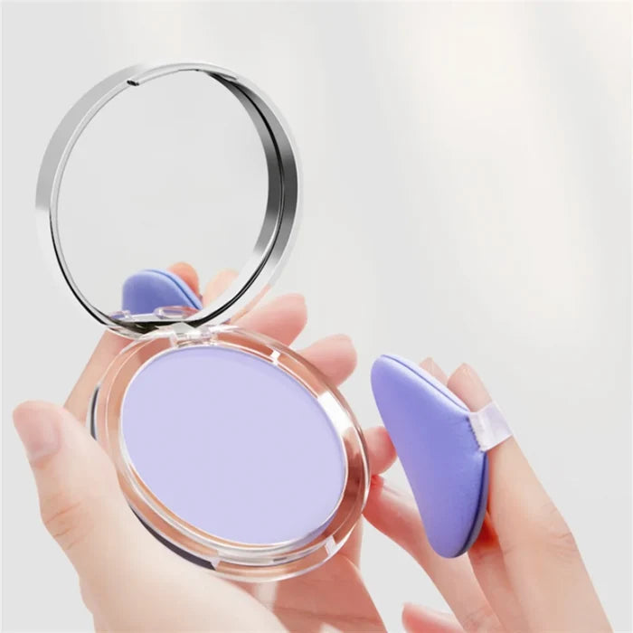 Candy Bella Violet Cream to Powder makeup compact with violet shade, featuring a sleek case and mirror for on-the-go beauty.