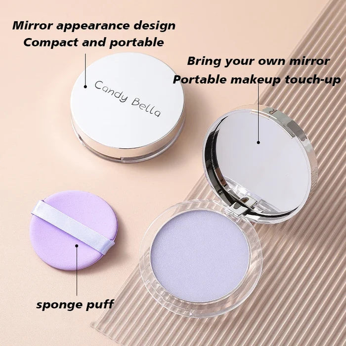 Candy Bella Violet Cream To Powder makeup compact with violet shade and floral design on the lid.