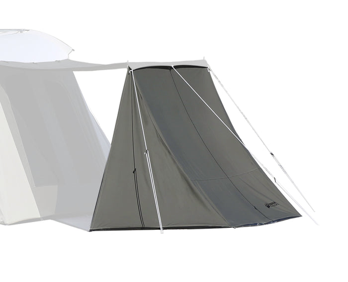 Gray camping tent canopy, durable waterproof material, easy setup with adjustable poles for outdoor adventures.