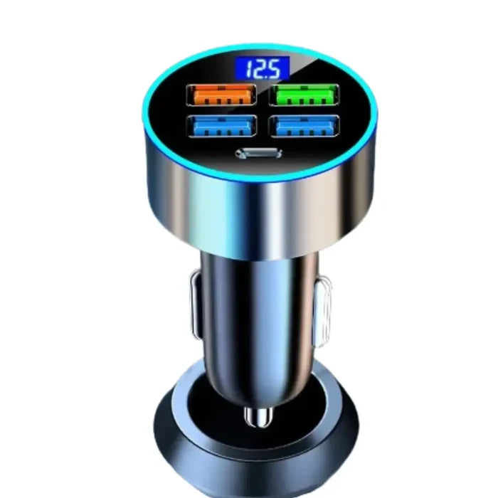 Black 9eight5 Habicare car adapter with multiple ports and voltage protection for safe in-car charging.