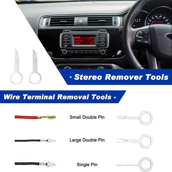 HBC Habicare car interior trim removal tool kit with various sets and colors, featuring plastic pry tools for dashboard and panel removal.