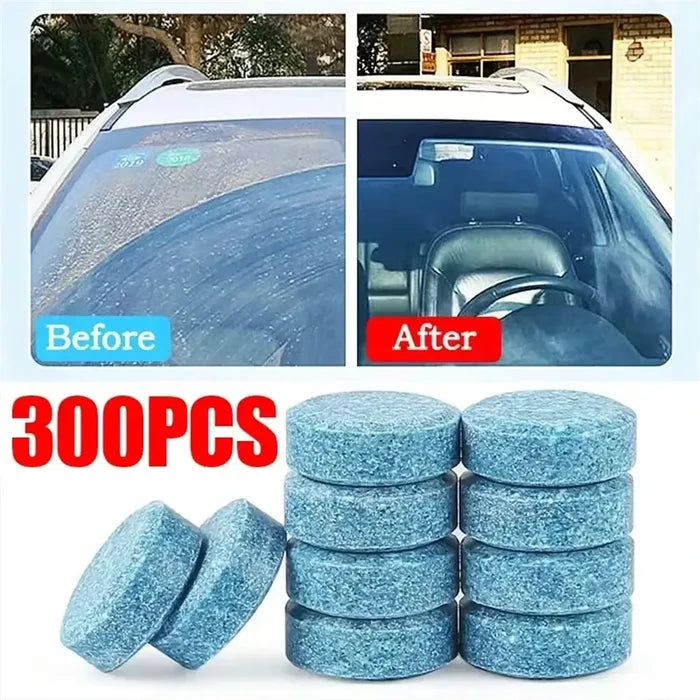 Habicare HBC car windscreen cleaner effervescent tablets, shown in different quantities for easy, effective windshield cleaning.
