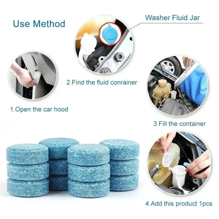Habicare HBC car windscreen cleaner effervescent tablets for easy windshield cleaning in various quantities.