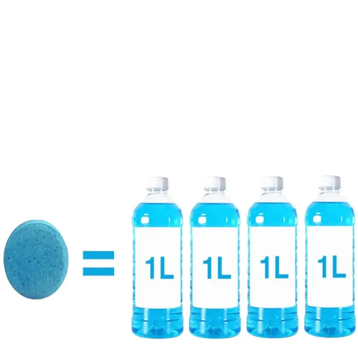 Habicare HBC effervescent tablets for car windscreen cleaner, shown in a container, available in various quantities.
