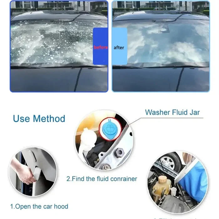 HBC Habicare car windscreen cleaner effervescent tablets in various quantities, designed to keep car windows clear and streak-free.