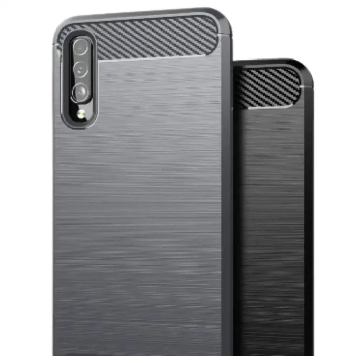 Habicare 9eight5 carbon fiber shockproof case for Samsung Galaxy A series, showing textured black protective phone cover.
