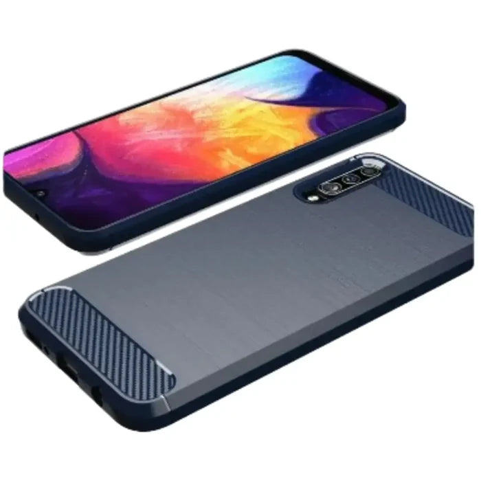 Habicare 9eight5 carbon fiber shockproof case for Samsung Galaxy A series, protective phone cover with textured black finish.