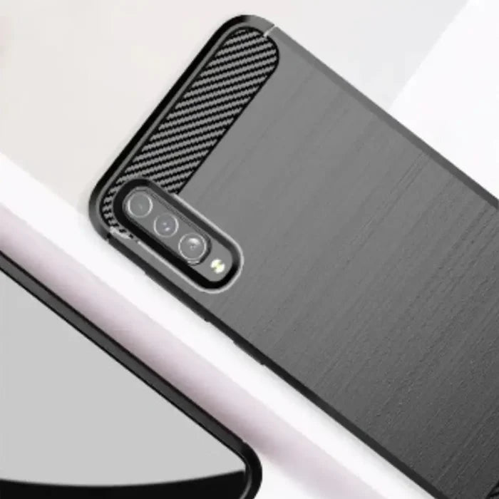 Habicare 9eight5 carbon fiber shockproof case for Samsung Galaxy A Series, durable protective phone cover with textured finish.