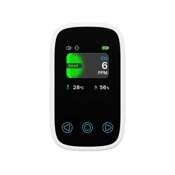 Habicare HBC carbon monoxide detector and air quality monitor with digital display and safety sensors.