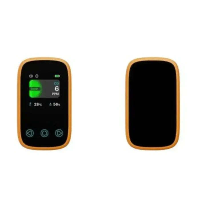 Habicare HBC carbon monoxide detector and air quality monitor with digital display and safety sensors for home safety.