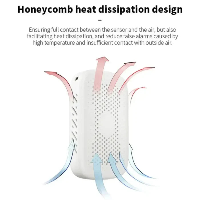 Habicare HBC carbon monoxide detector and air quality monitor with digital display and sensor for home safety.