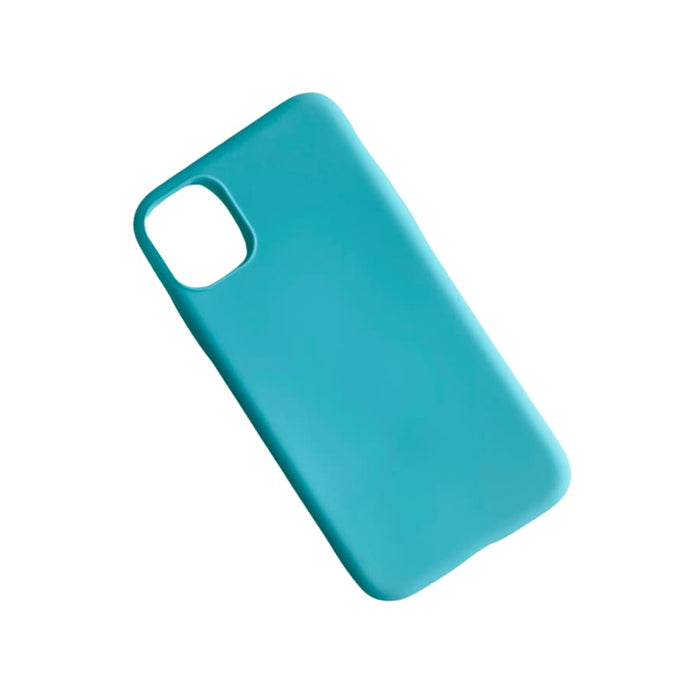 Turquoise 9eight5 iPhone 11 case showing slim protective design with textured back and precise cutouts for buttons and camera.