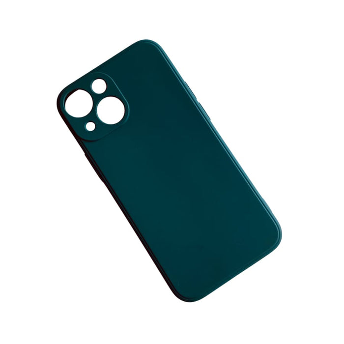 Green 9eight5 iPhone 13 Mini case in 5.4-inch size with protective design, shown on the phone.