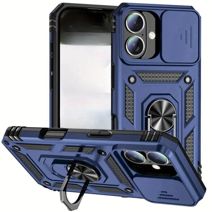 9eight5 rugged armor case for iPhone 16 Plus 6.7 inch in black, with textured grip and protective design.