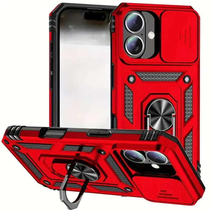 Black 9eight5 rugged armor phone case for iPhone 16 Plus (6.7”), durable protective cover with textured design.