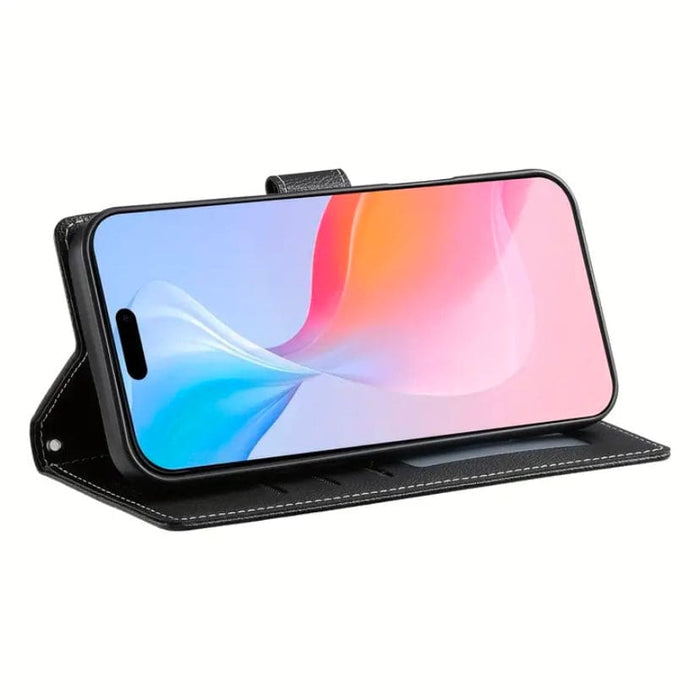 9eight5 flip case for iPhone 16e (6.1-inch), available in three colors, with protective cover and card slots.
