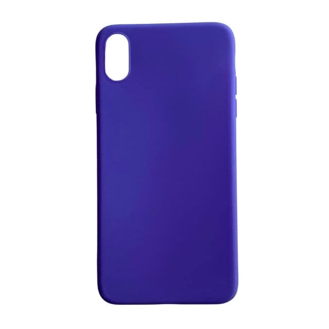 Purple 9eight5 iPhone XS Max case showing slim protective design with textured back and precise cutouts for buttons and camera.