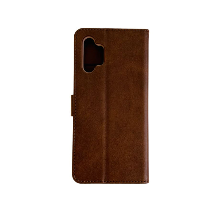 Brown 9eight5 phone case for Samsung Galaxy A32 4G, protective cover with textured design and precise cutouts.