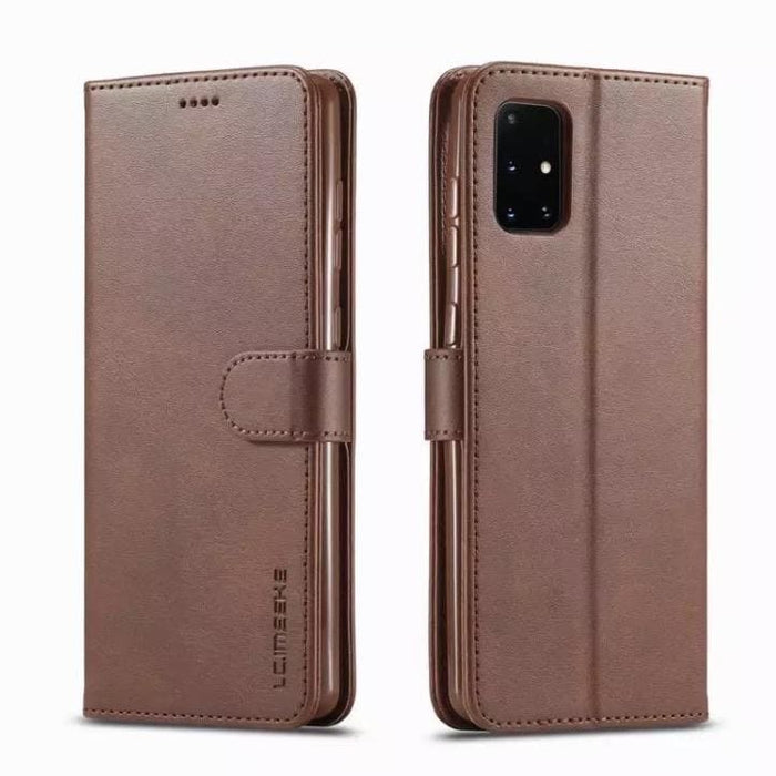 Brown 9eight5 case for Samsung Galaxy A41, protective phone cover with textured design and precise cutouts for ports and buttons.