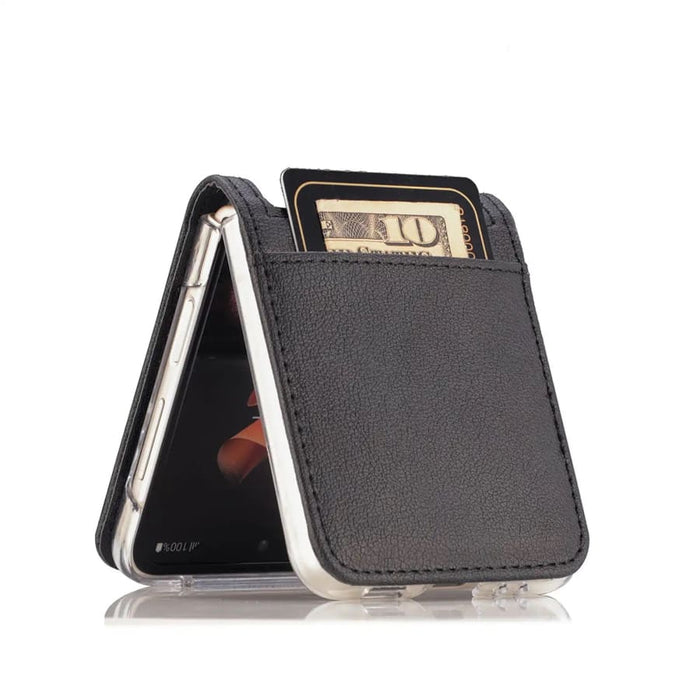 Black 9eight5 phone case for Samsung Galaxy Z Flip 2 and Z Flip 1, shown on a device with six color options available.