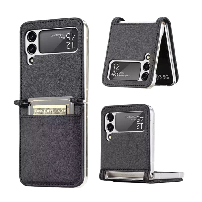 Black Samsung Galaxy Z Flip 4 case by 9eight5, showing a sleek protective cover for the flip phone.