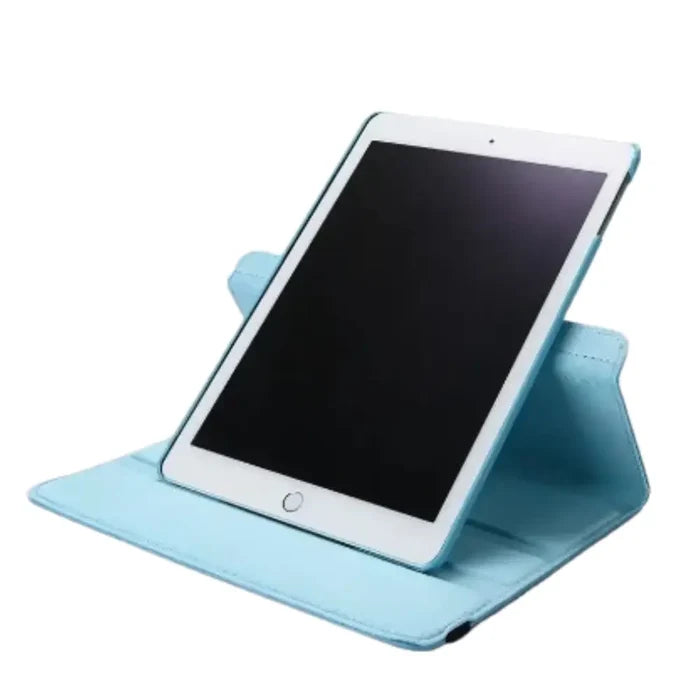 Habicare 9eight5 iPad case with rotating stand, available in five colors, featuring a durable cover and adjustable viewing angles.
