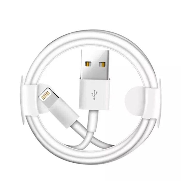 White 2-meter 9eight5 iPhone and iPad charger cable for fast charging and data transfer, compatible with Apple devices.