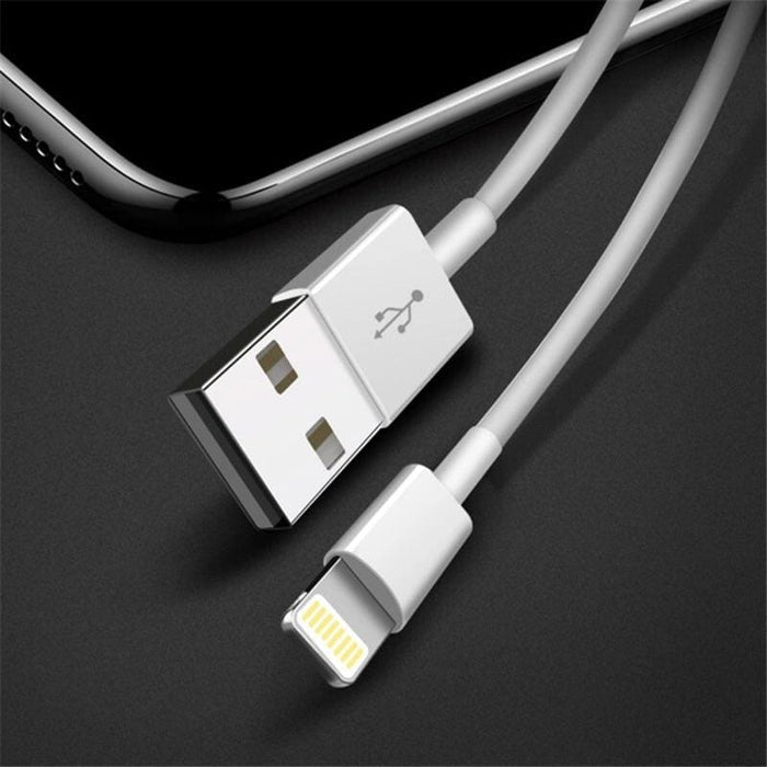 White 2-meter iPhone and iPad charger cable by 9eight5, durable and flexible for charging and syncing Apple devices.